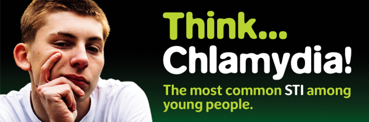 Text reads: Think...Chlamydia! The most common STI among young people.